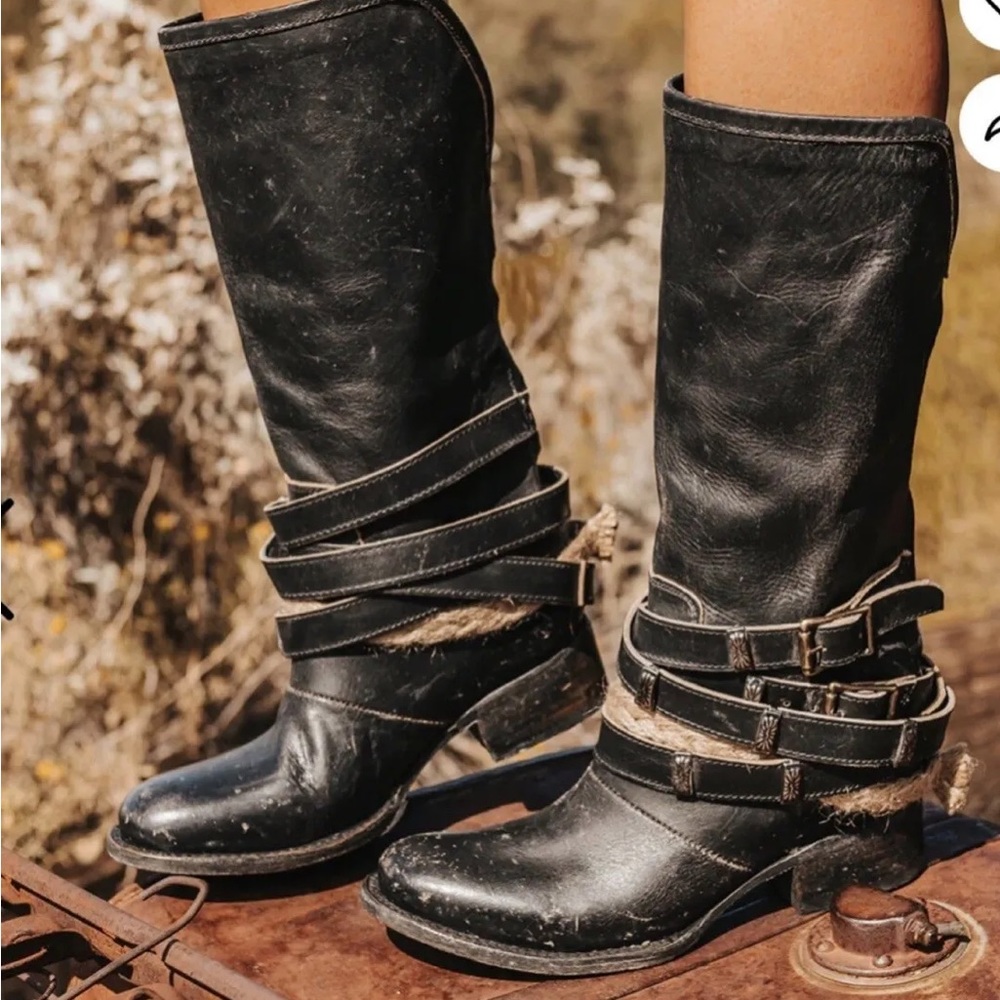 Freebird Drove distressed ankle strap buckle boots size 8